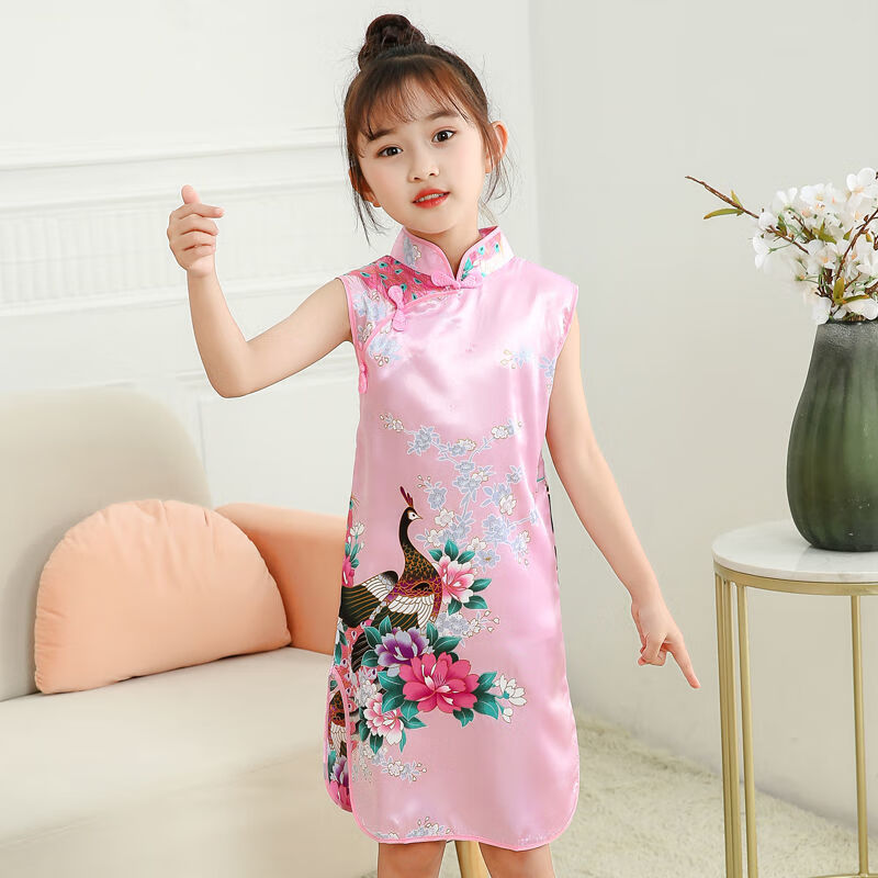 2021年新款夏季清凉旗袍女童古装旅游拍照表演服饰纺丝连衣裙2码颜色