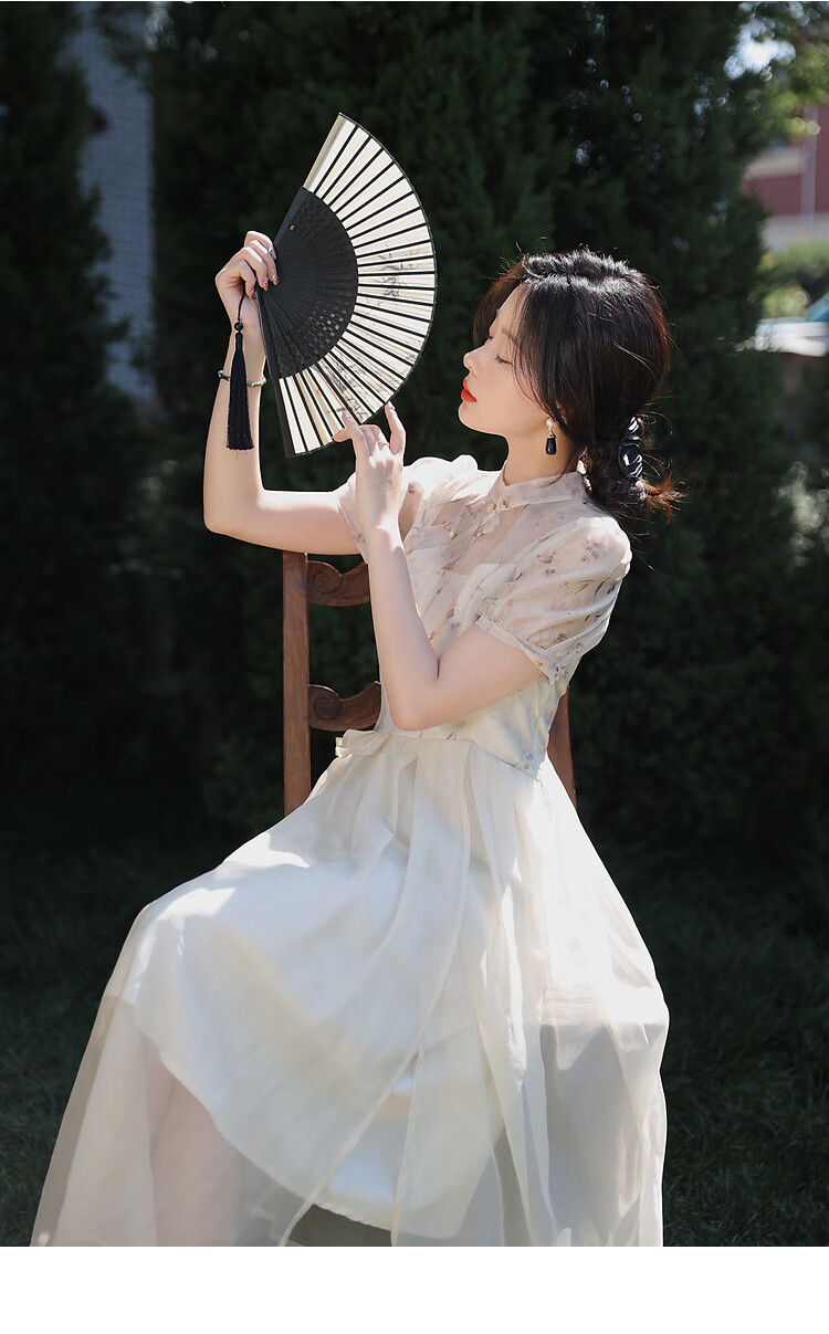 secretjune连衣裙女2022年夏季新款国风复古连衣裙古典气质修身裙子