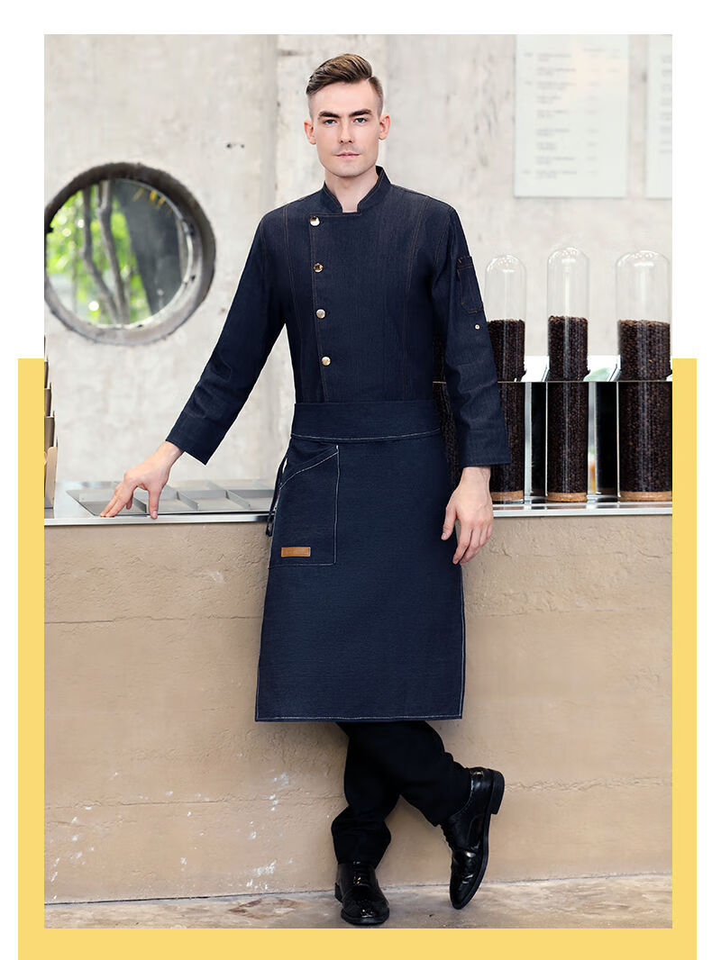 日式厨师服日式料理工作服短袖黑色夏季宽松后厨谢霆锋牛仔厨师工作服