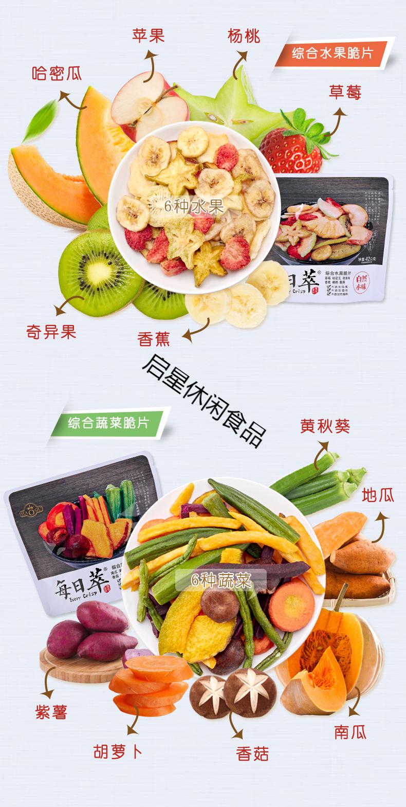 每日萃果蔬脆水果脆香菇脆蔬菜干孕妇休闲零食2袋蔬菜2袋香菇