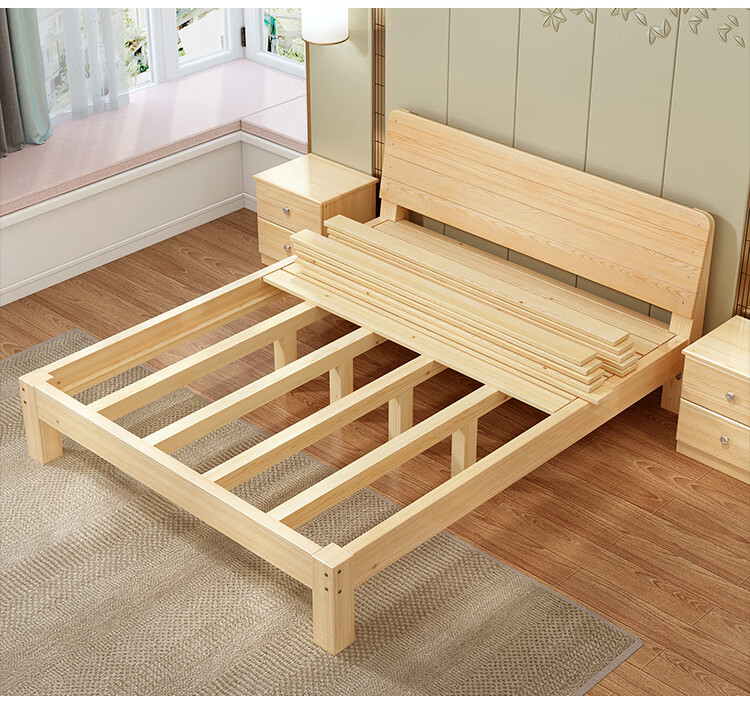 森德尼全木床现代简约18米主卧双人15经济型出租房用12m简易单人床架