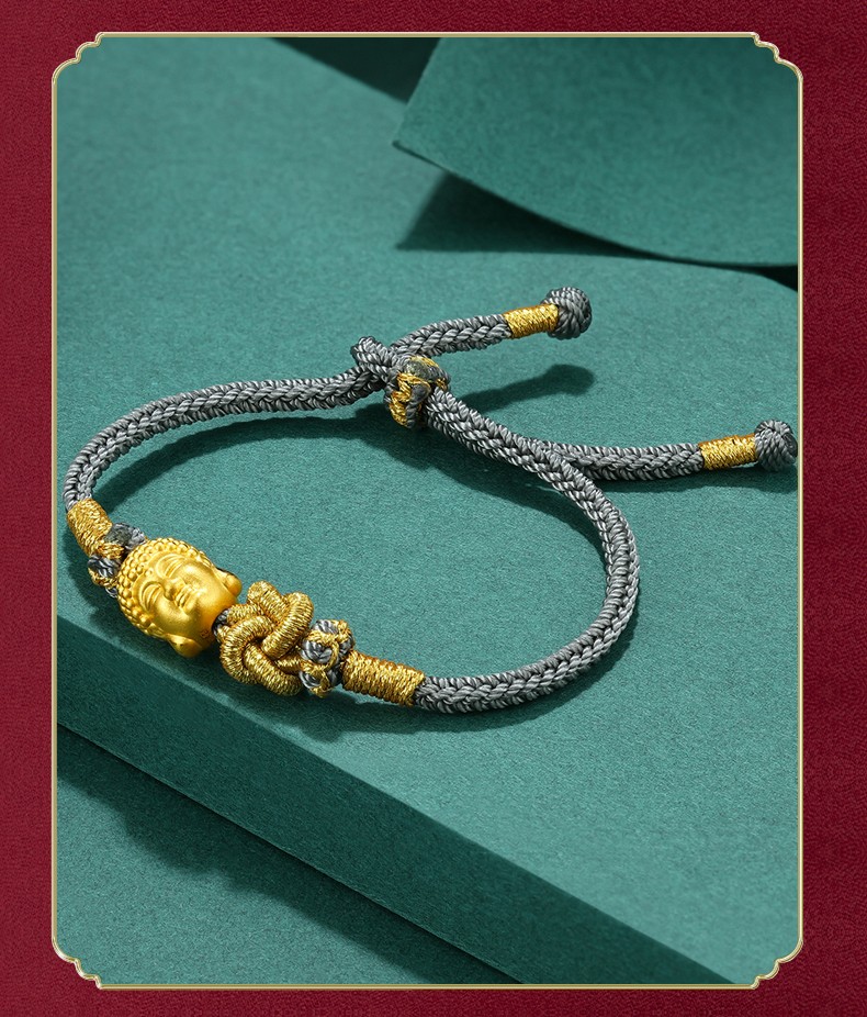 老凤凰金佛头黄金手链女3硬金双面佛大日如来佛999足金转运珠佛祖手串