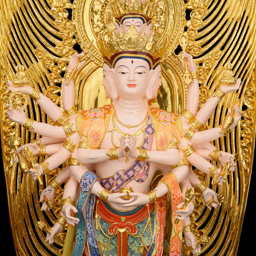 纯铜鎏金千手千眼观世音菩萨千手观音佛像供奉摆件 站高195厘米 纯铜