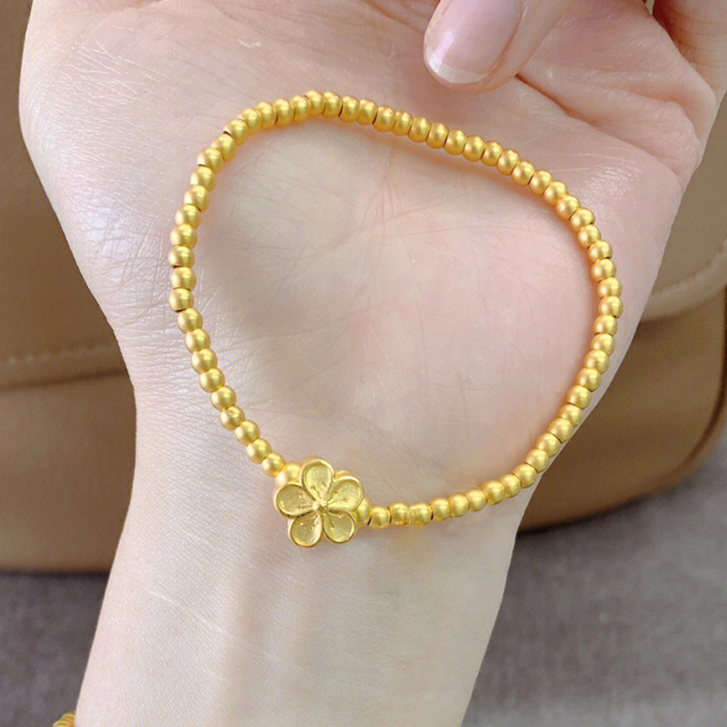 老凤凰同款黄金小桃花手链女999足金福牌金珠手串珠子婆婆妈妈母节
