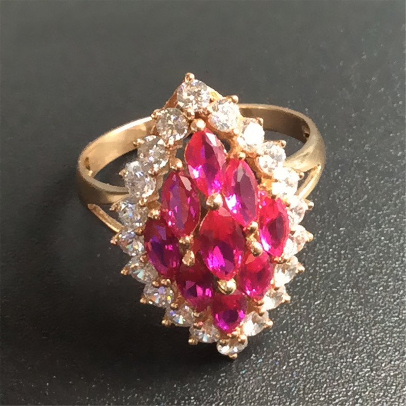 钧弘 俄罗斯585紫金宝石戒指14k玫瑰金彩金新款豪华宝石戒指情人节