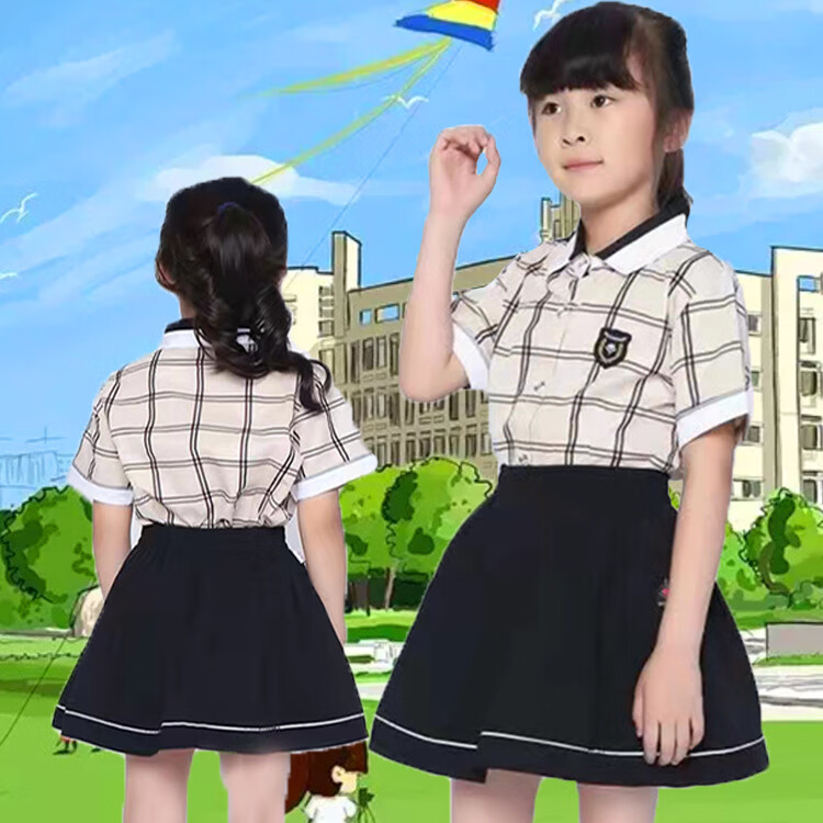 南宁新希望校服中小学生格子衬衫春季秋季长袖黄色统一套装 长裤 2号
