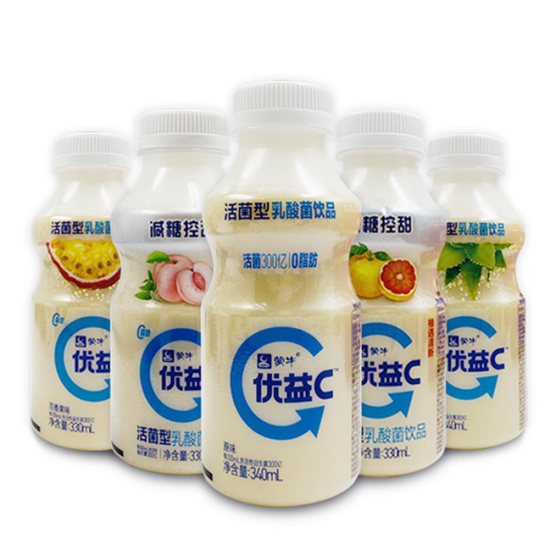 蒙牛优益c活菌型乳酸菌乳饮品340ml瓶脱脂原味百香果西柚芦荟减糖白桃