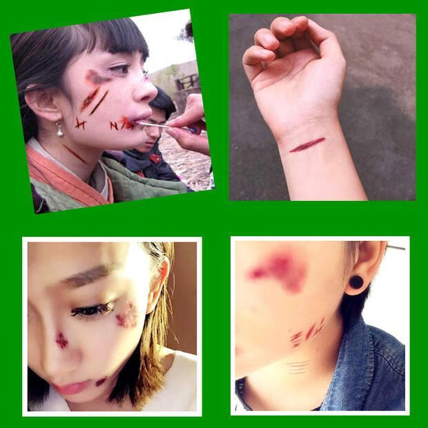 网红手腕刀疤脖子伤口纹身贴脸上的饰品万圣节贴纸伤疤仿真贴疤痕 长