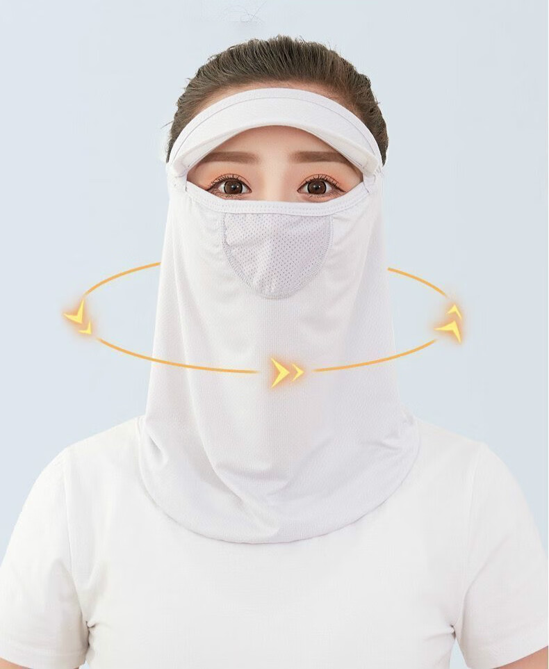 脸部防晒面罩夏季女全脸冰丝护脸遮脸透气口罩蒙面男连帽 网纱面罩