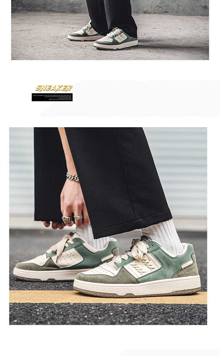 丹娜()男鞋款透气小众设计原创运动平板鞋学生德训潮鞋 绿 42【图片