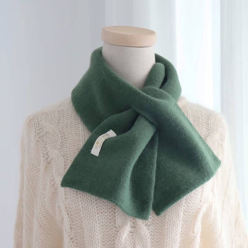 交叉小围巾女百搭秋冬季可爱针织毛线保暖薄款纯色短围脖护颈ins 粉色