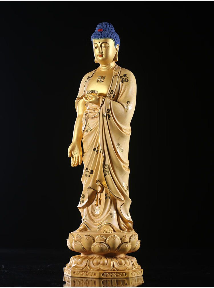 菩萨西方三圣工艺品居家风水摆件实木雕刻工艺 阿弥陀佛30厘米(贴金)