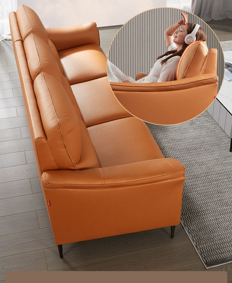 简约现代小户型意式高脚客厅家具布艺沙发 【旭日橙】3右单电动 躺左