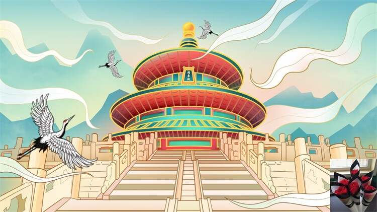 中国风国潮古建筑地标城市古风建筑阁楼印象地标手绘插画psd素材