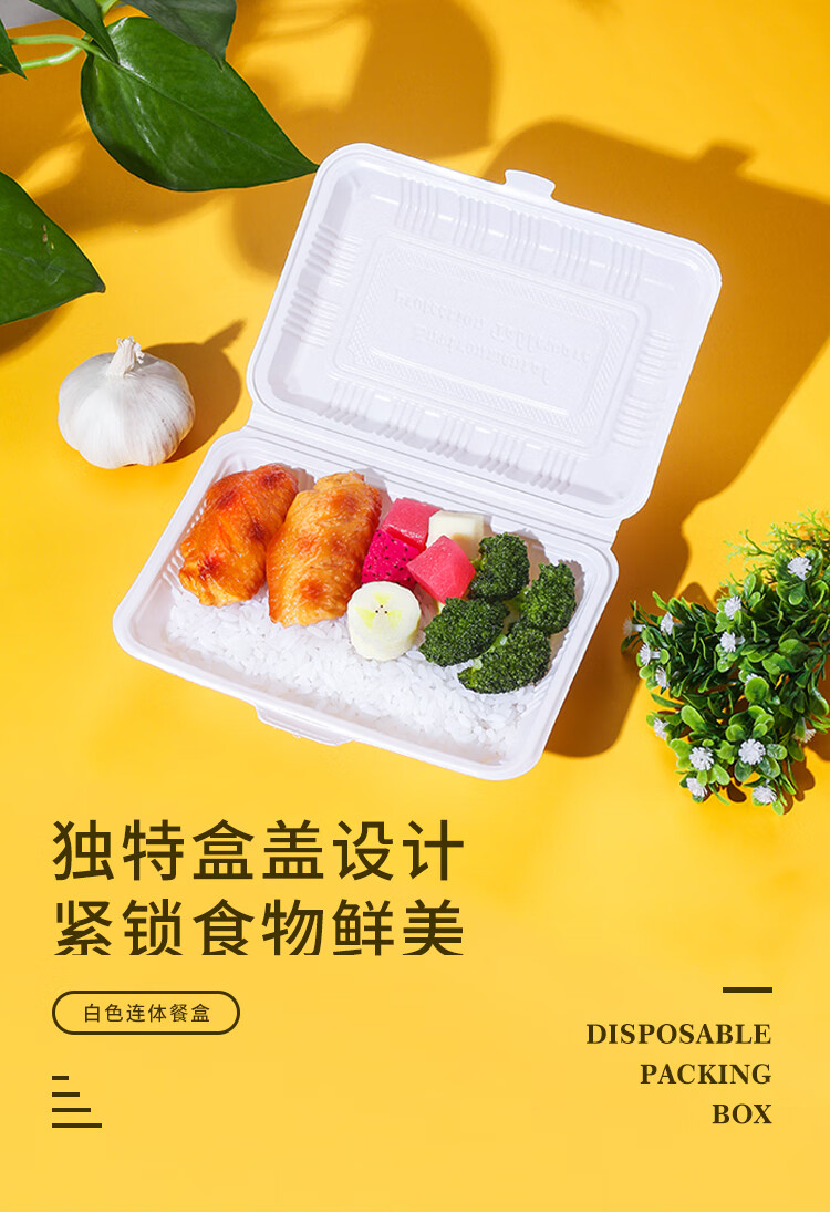 餐盒环保可降解长方形一次性连体餐盒快餐外卖烧腊盖浇饭打包盒米饭盒