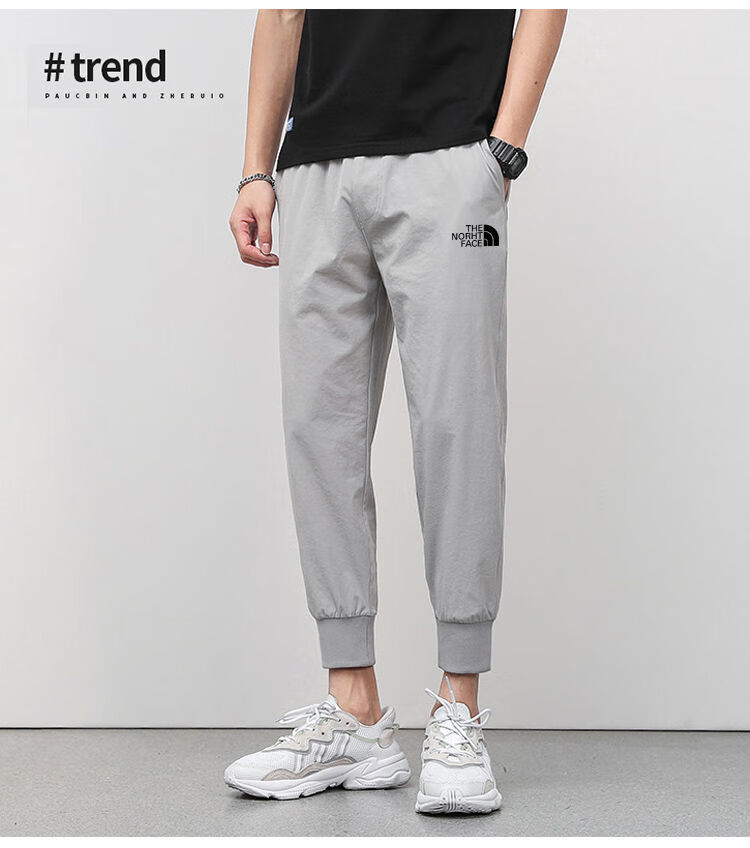 官方tf休闲运动裤男九分裤冰丝薄款速干健身宽松束脚长裤子秋季 浅灰