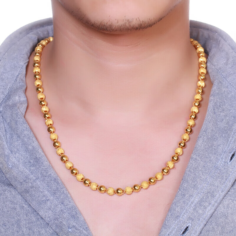 祖大福黄金项链女士加粗男款素链足金9999磨砂圆珠纯金链子吊坠配链