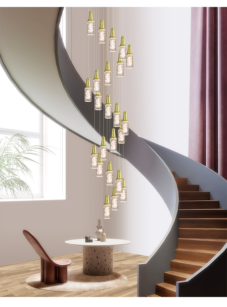 简纤 楼梯灯复式楼大别墅挑空loft跃层旋转楼梯间后现代酒瓶水晶长