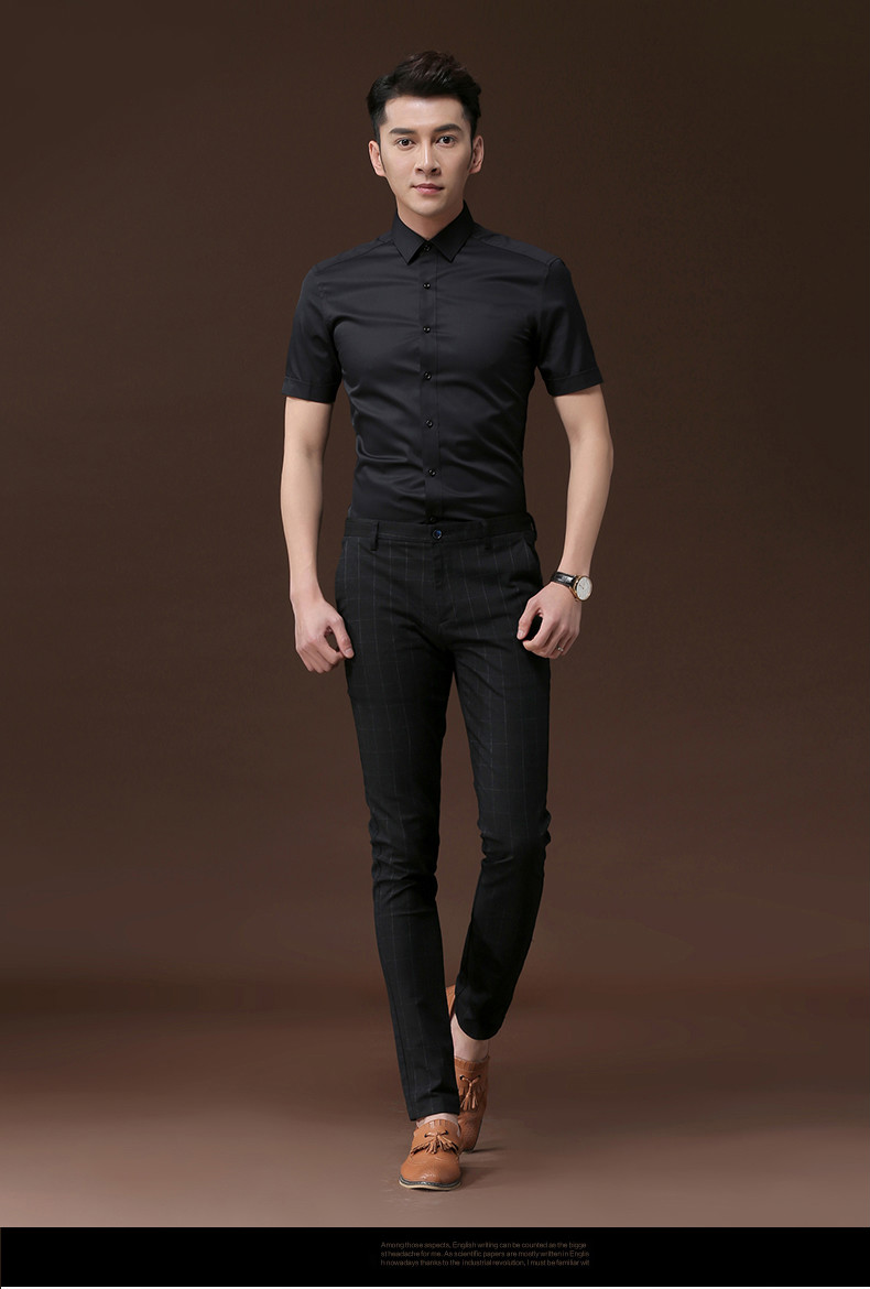 斐斯麦(feasmile)轻奢品牌男装衬衫男士短袖深蓝韩版修身夏季衣服商务