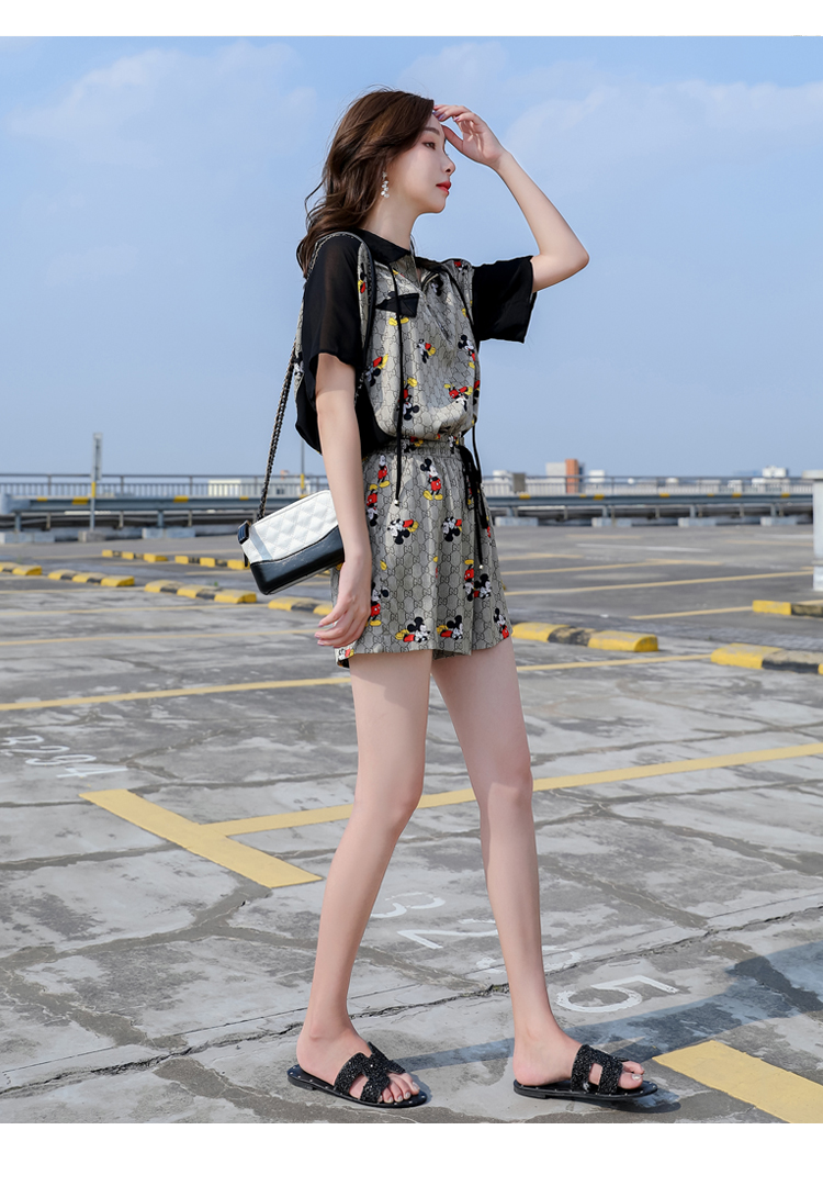 女运动休闲时尚冰丝雪纺阔腿裤两件套小个子洋气减龄潮 米灰 米奇套装