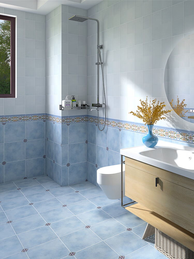 蓝色地中海瓷砖300x300卫生间防滑地砖室内仿古砖厨房阳台墙砖 款式四