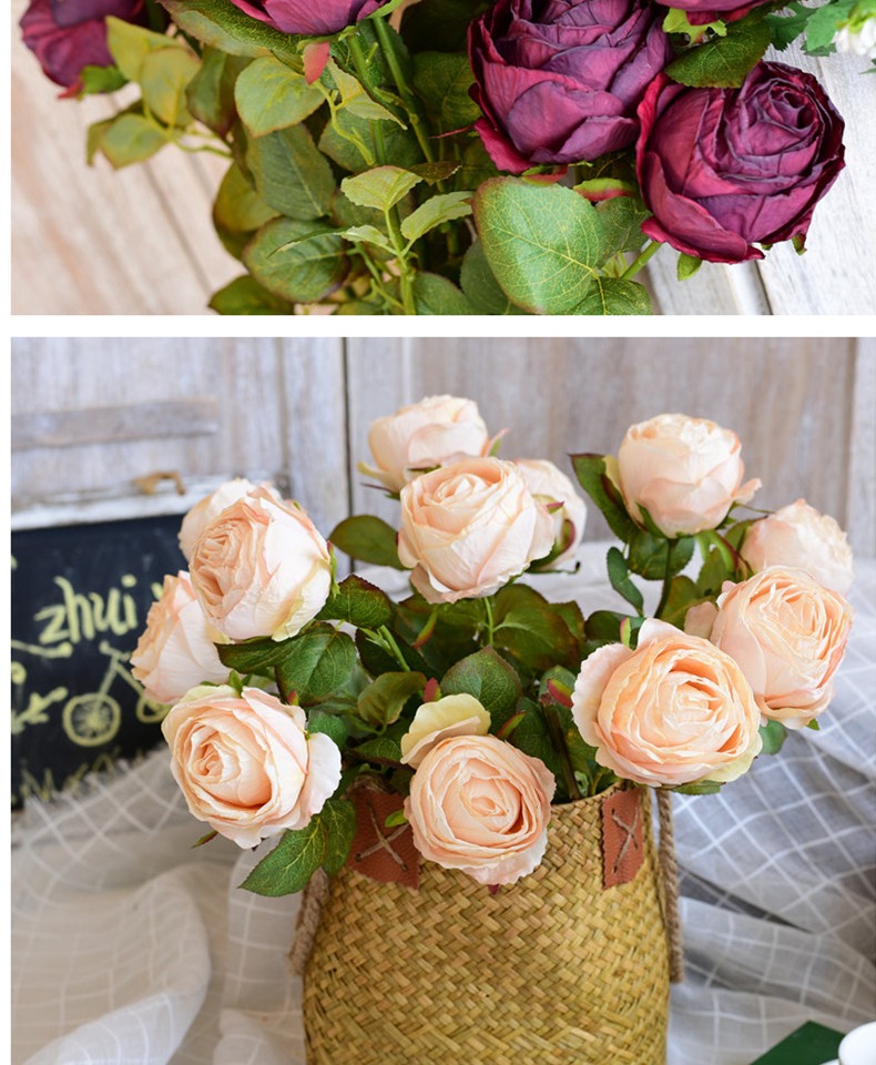 干玫瑰仿真花装饰花艺干花绢花假花森系复古欧式家居店铺摆件复古紫