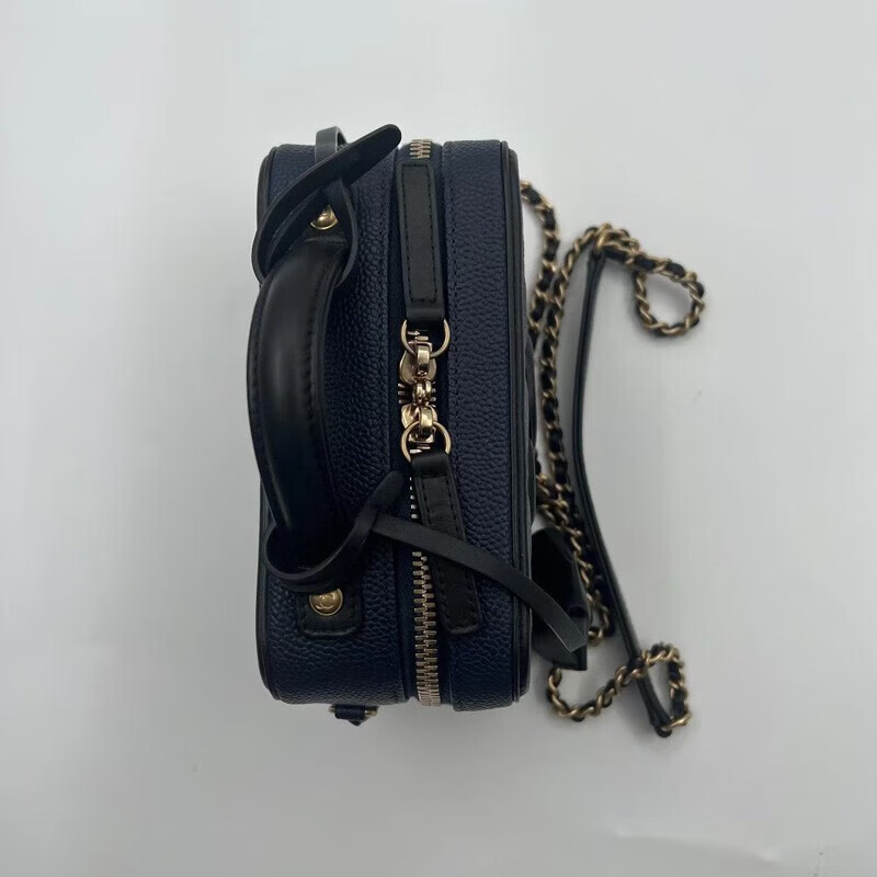 新】chanel香奈儿女包 海军蓝化妆包小号荔枝牛皮百搭女士化妆洗漱包