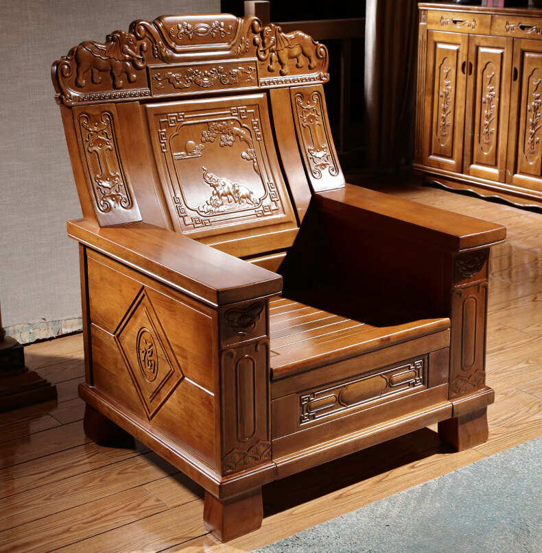 中式全实木沙发简约客厅冬夏两用仿古香樟木沙发家具套装批发 1 2 3