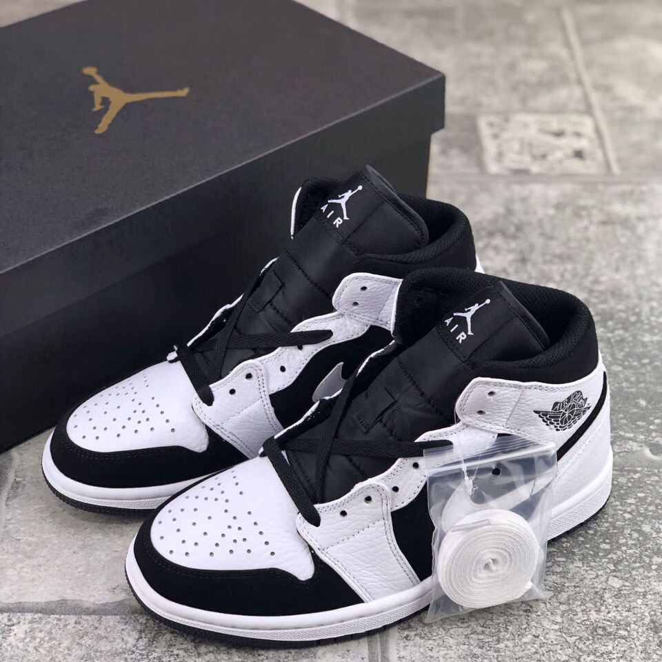 纯原aj高品质乔1黑白熊猫aj中帮鞋潮流板鞋校园运动篮球鞋男女鞋 黑白