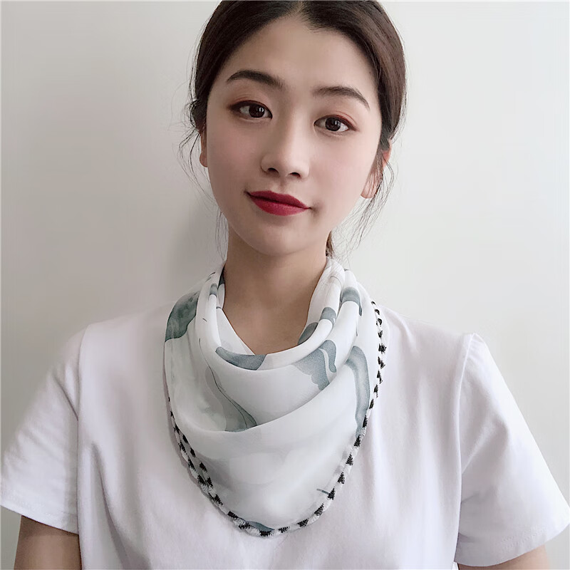 qipeier 夏季防晒围脖围巾一体防晒面罩挂耳全遮脸多功能护颈雪纺丝巾