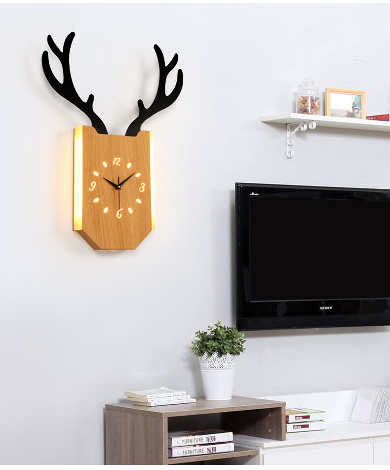 花行佩鸣客厅电视墙时钟壁灯壁灯时钟客厅电视背景墙北欧创意过道走廊