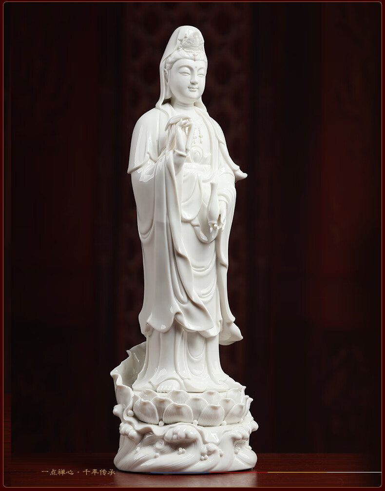 mling陶瓷南海观音菩萨佛像摆件站立像观世音菩萨德化白瓷家用供奉h
