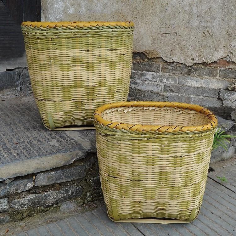 欧凯奇 采茶篮子采摘茶叶的篮子手工茶农竹编箩筐背篓大号单肩斜挎采