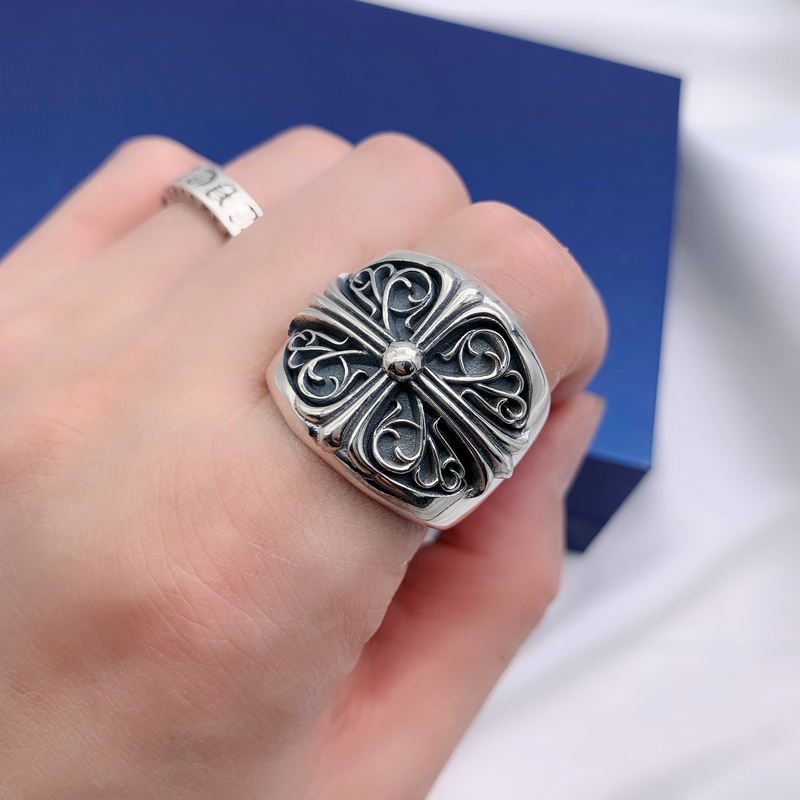 狮子头925银ch克罗心朋克十字架银戒指男潮牌霸气个性复古泰银戒指环