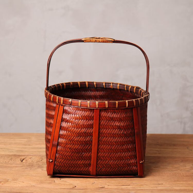 送朋友同事同款竹制品竹编收纳筐提篮纯手工手提小篮子编织竹篮复古