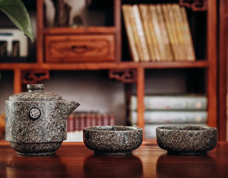 麦饭石茶壶 中华麦饭石壶茶壶过滤养生壶一壶二杯快客壶便携旅行茶具