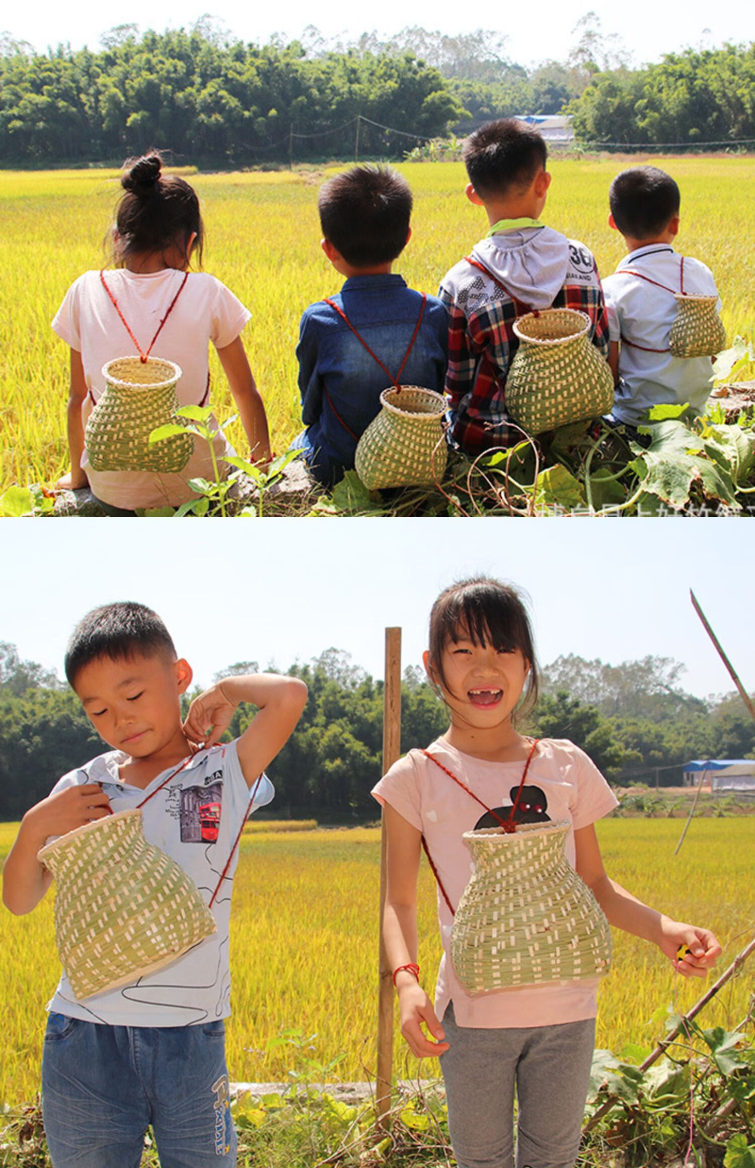 竹编制品鱼篓小背篓儿童竹篓采茶篓茶叶篮子竹筐鱼笼收纳筐装饰小号