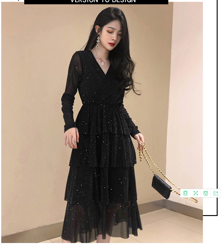 春秋新款女装连衣裙新款蛋糕裙春款裙子长款潮 黑色 送腰带 m 建议95-