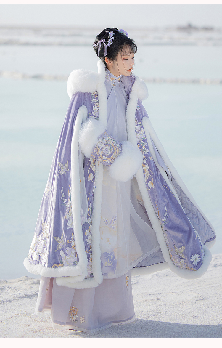 刺绣斗篷长款披风加绒可拆卸帽子加厚冬季汉服 红色披肩(11