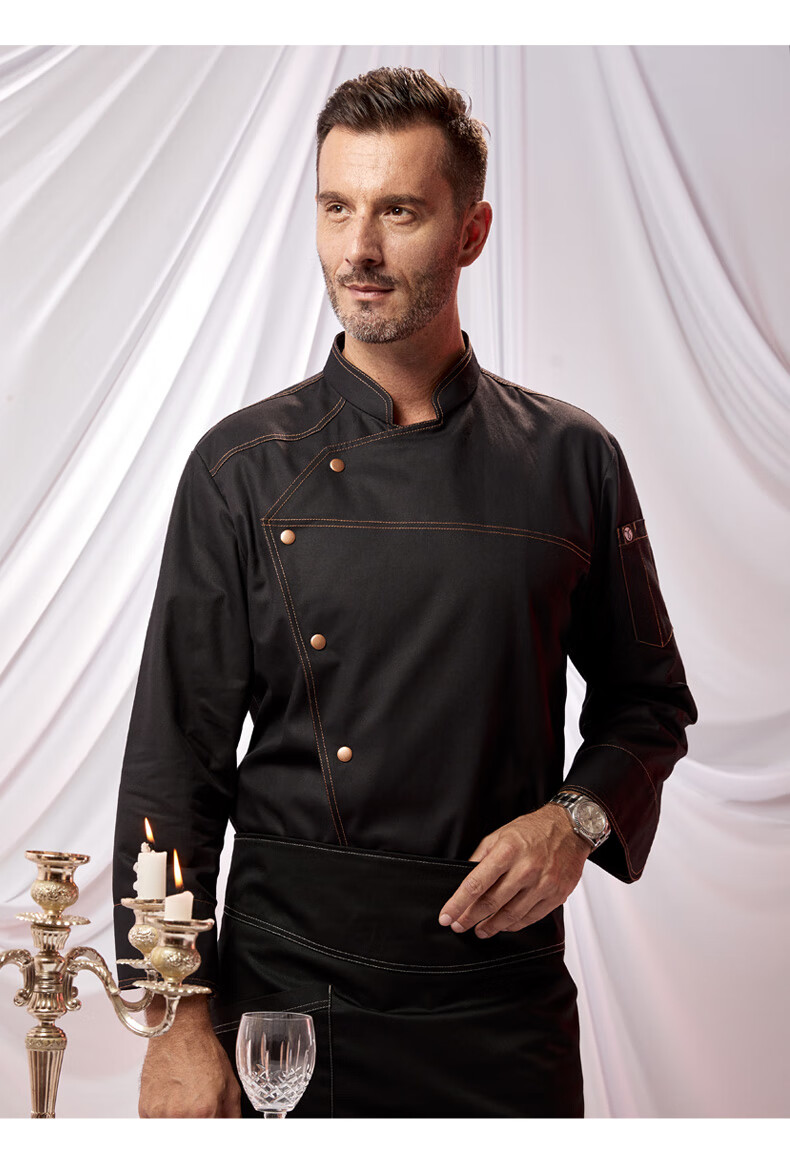 (五星级厨师服装)米其林厨师服厨师长高级工作服男秋冬短袖大厨长袖