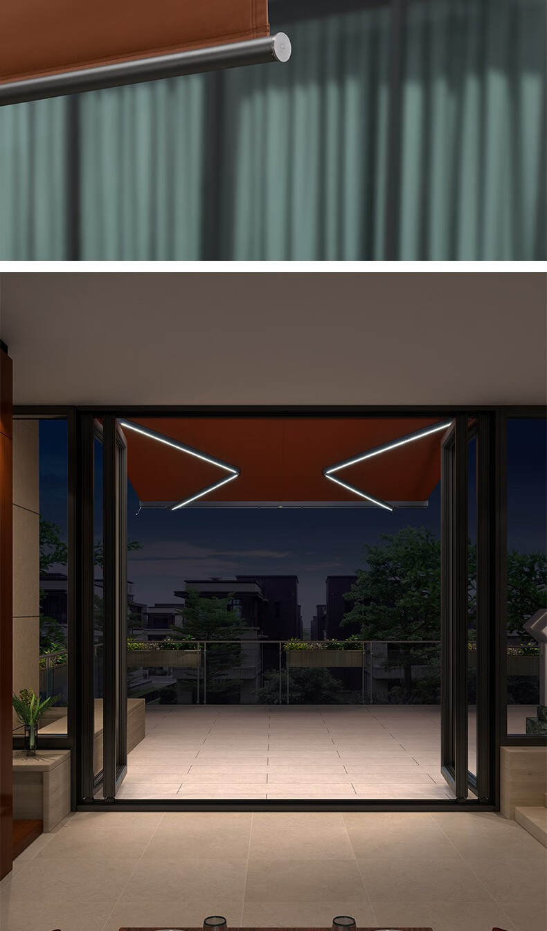 防雨遮阳蓬电动阳台家用折叠伸缩遮雨棚 宽6米*伸3米 带灯【包安装 保