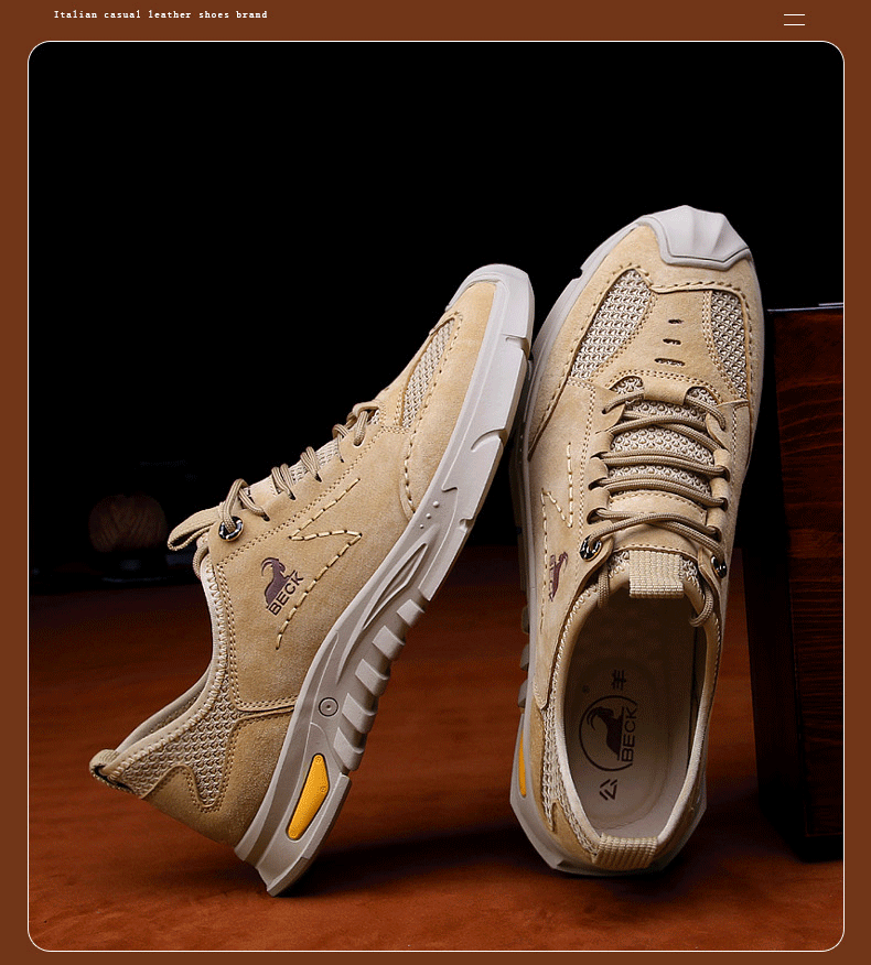 公羊beck轻奢公羊男鞋2022年新款男士休闲鞋网面鞋皮百搭夏季透气鞋子