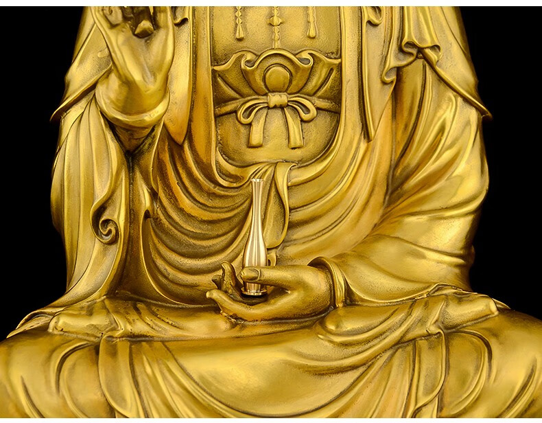 瑞亿祥纯铜观音佛像摆件新款坐莲花柳枝观音大慈大悲观世音菩萨铜像