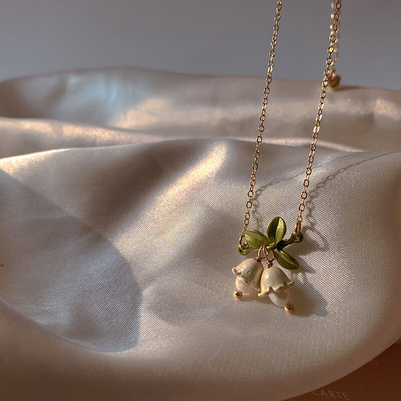 jicai安妮花开14森系文艺铃兰花淡水珍珠极细吊坠锁骨链项链简约女