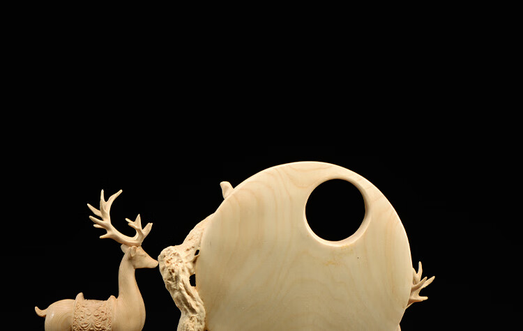 卡洛乐桧木一对木雕梅花鹿摆件实木头雕刻鹿报新春红木家居客厅工艺