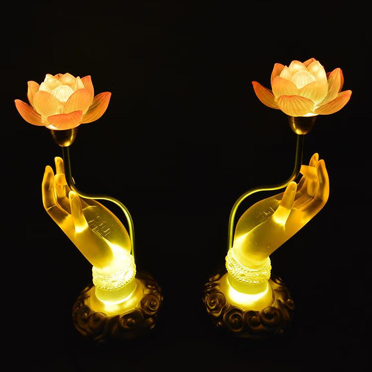 寺庙用的七彩莲花灯佛台灯供佛节能观音灯琉璃佛手长明灯佛前供花家用