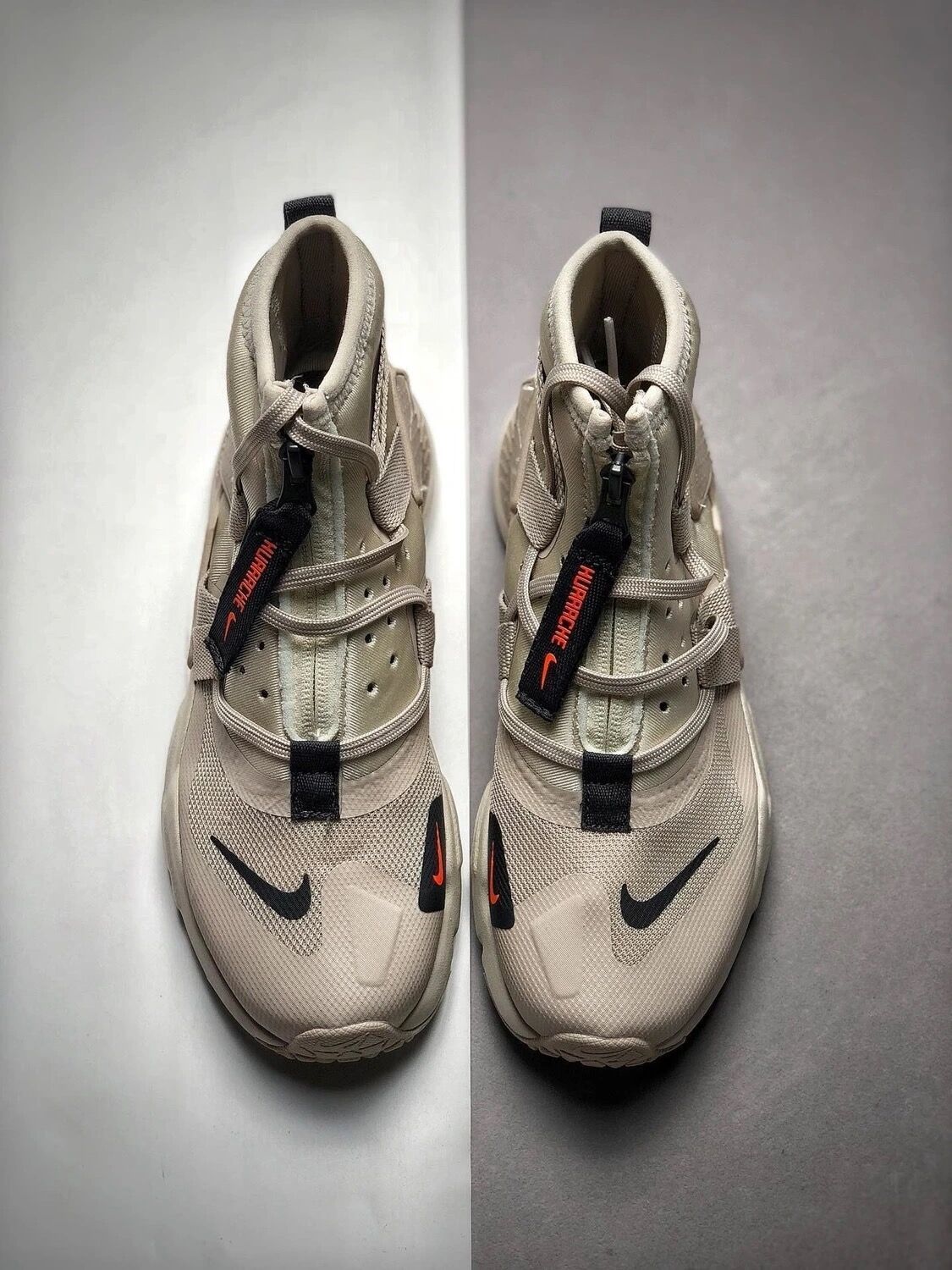 airhuarachegrippsail华莱士6代高帮漂移束脚拉链机能运动跑鞋黑白40