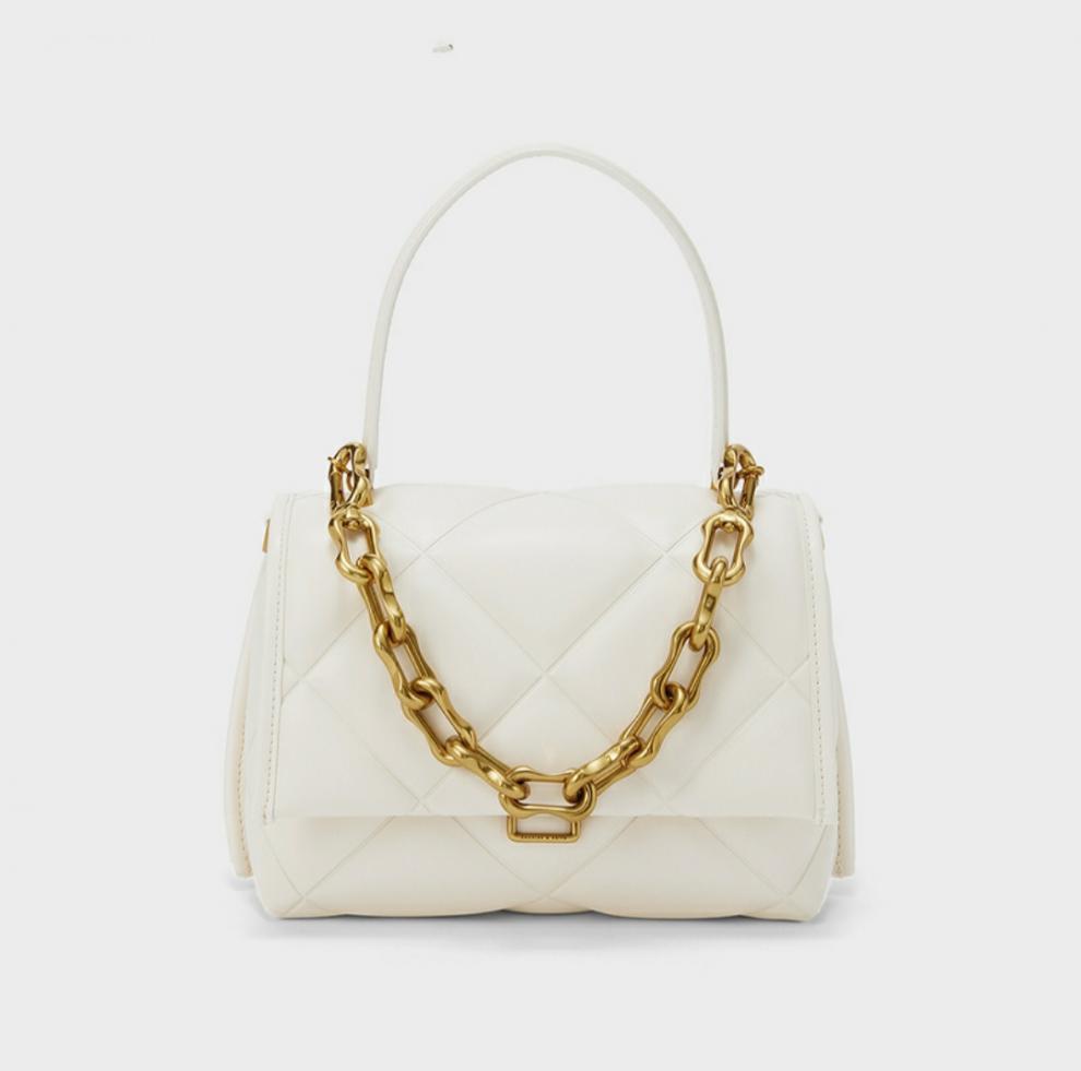 ck小简名新加坡限定女包c250781645毛绒菱格手提单肩包红色