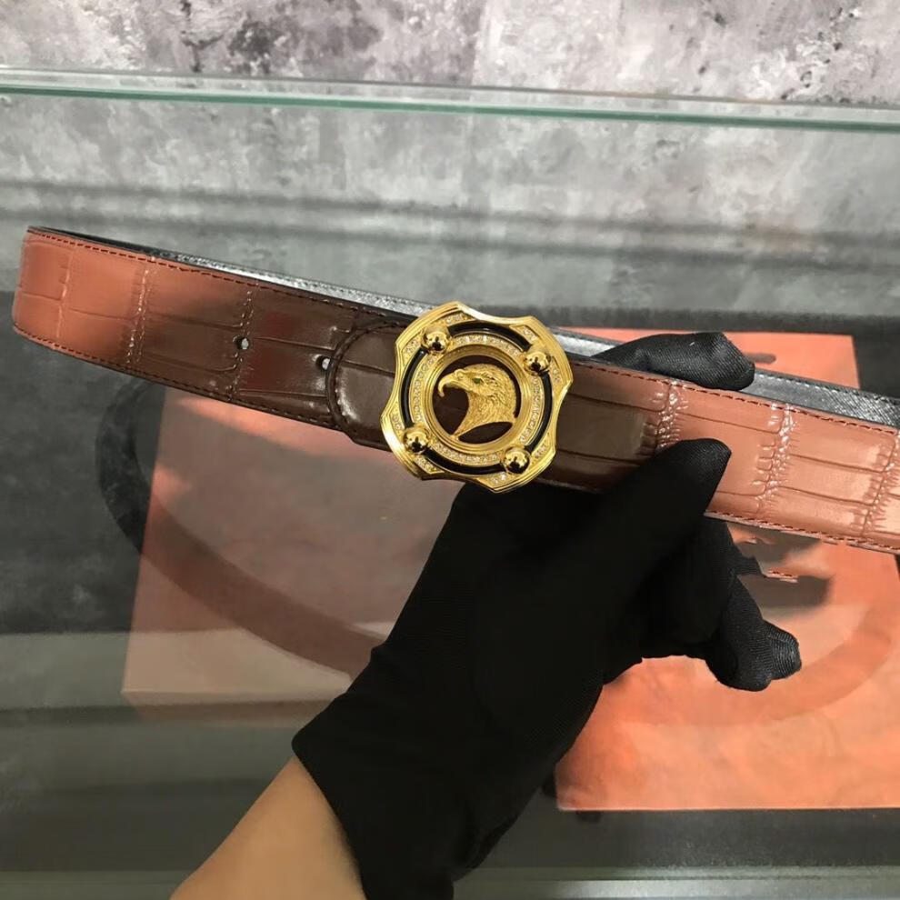 老鹰头 实心纯铜扣头 皮带 腰带 鳄鱼纹 牛皮 潮男 黑色 平滑扣 黑皮