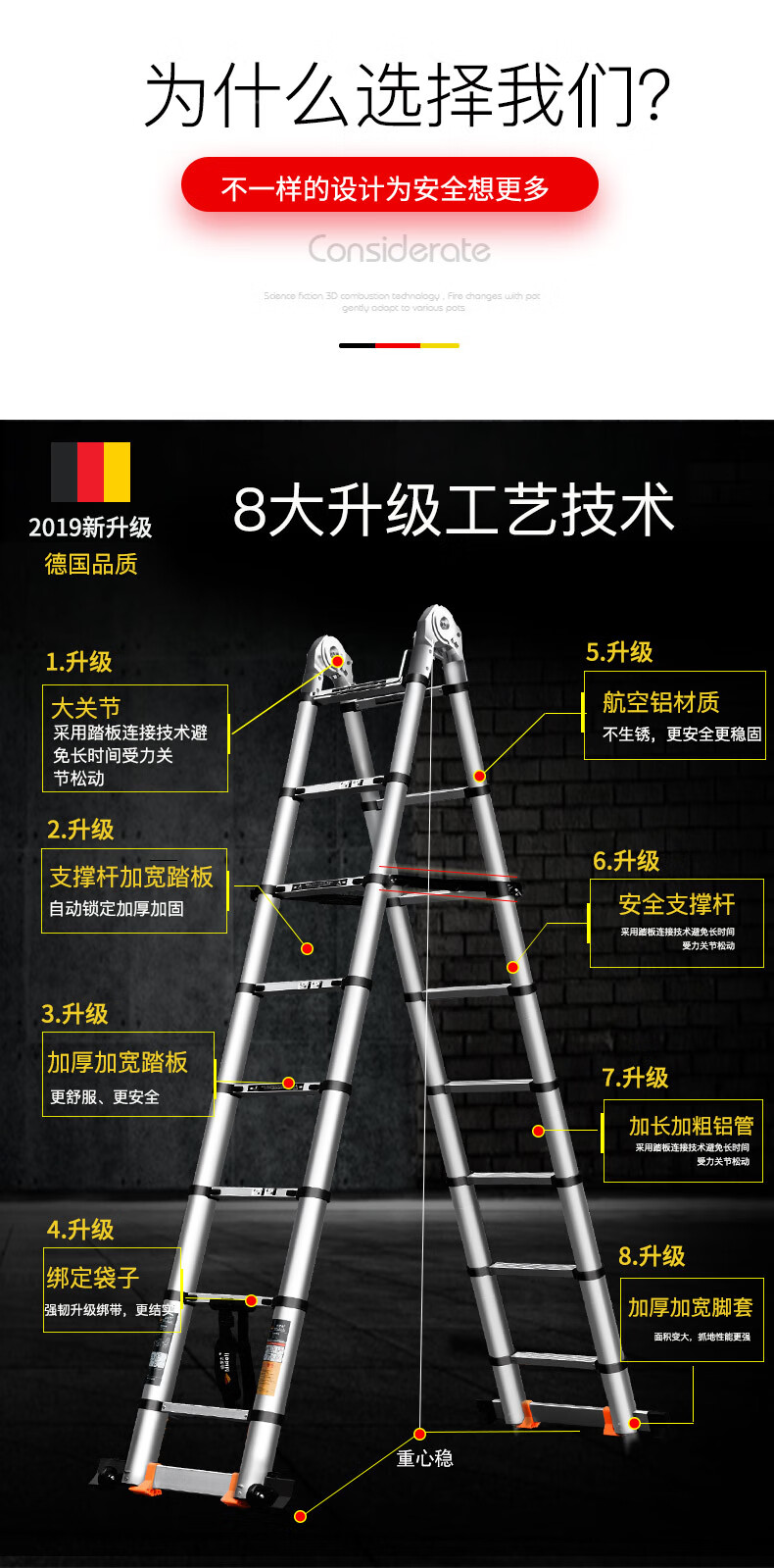 梯子家用 安全伸缩移动踏步加厚装修扶梯室内家庭用卧室直梯子户外